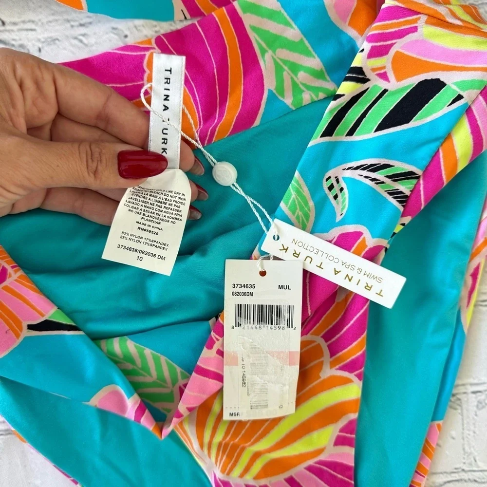 NWT Trina Turk Blue and Pink Bikini Set 2 piece Vibrant Swimwear size 10 - Picture 4 of 8